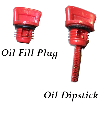 Oil fill screw and a dipstick