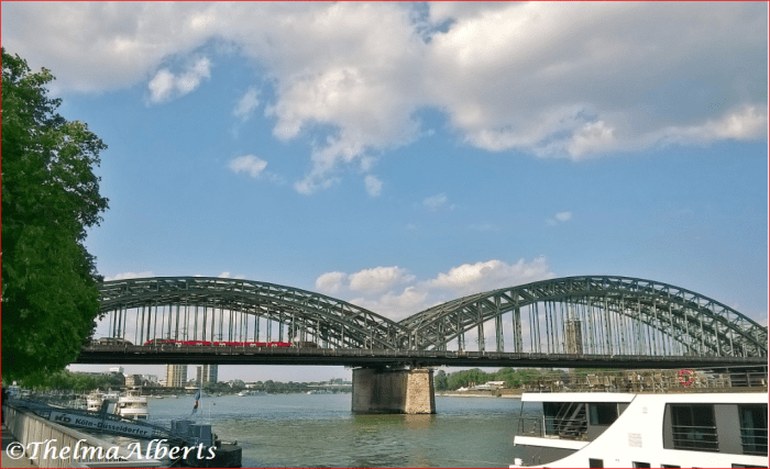 Cologne at the Rhine with the view of the Hohenzollern Bridge, Germany.