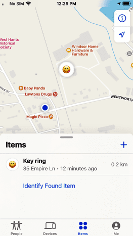 Using iCloud, the Find My application has located the tag
