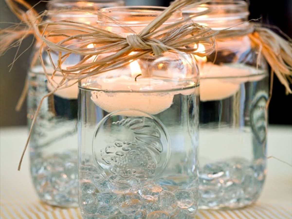 wedding Centrepieces 16 Candle Jars Hand Decorated in a Rustic/ Vintage Style 