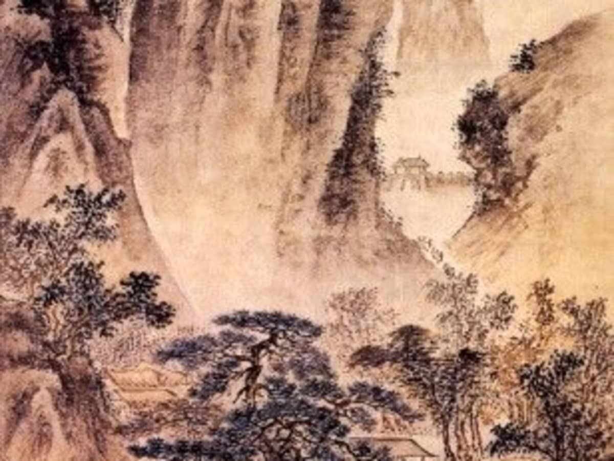 Chinese old painting Landscape Red trees autumn mountain by Li Tang Song dynasty 