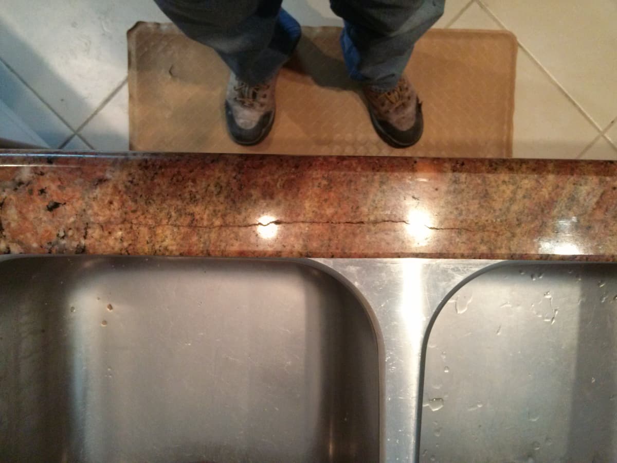 Granite Counter Crack Repair in front of sink 