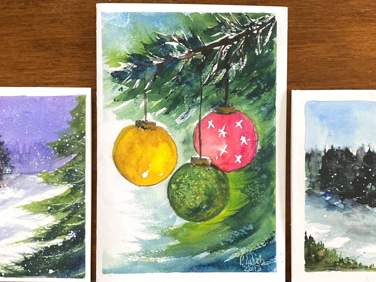 Watercolor Christmas Cards - Feltmagnet