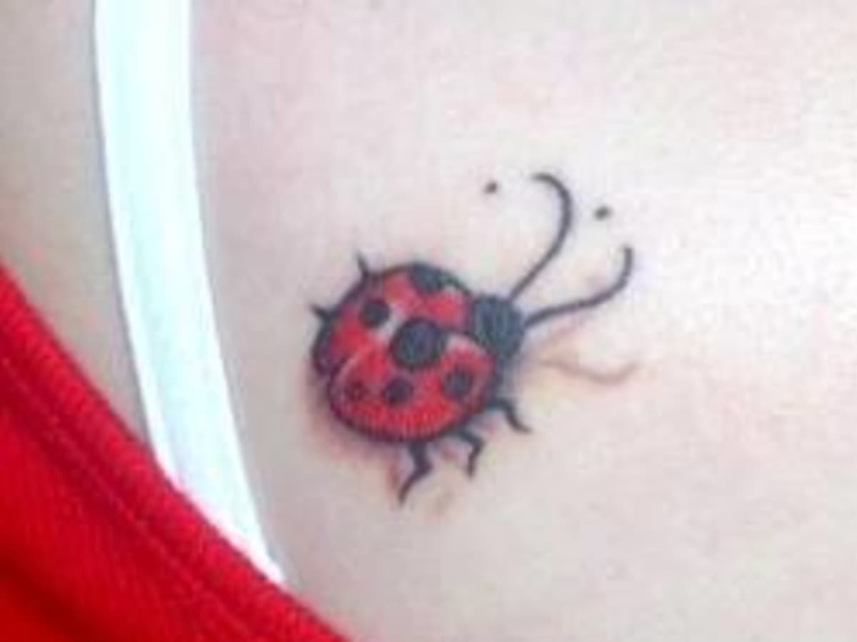 Single needle ladybug tattoo on the the inner arm