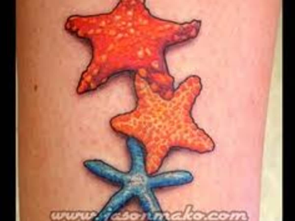 Minimalist anchor sun starfish and palm tree tattoo