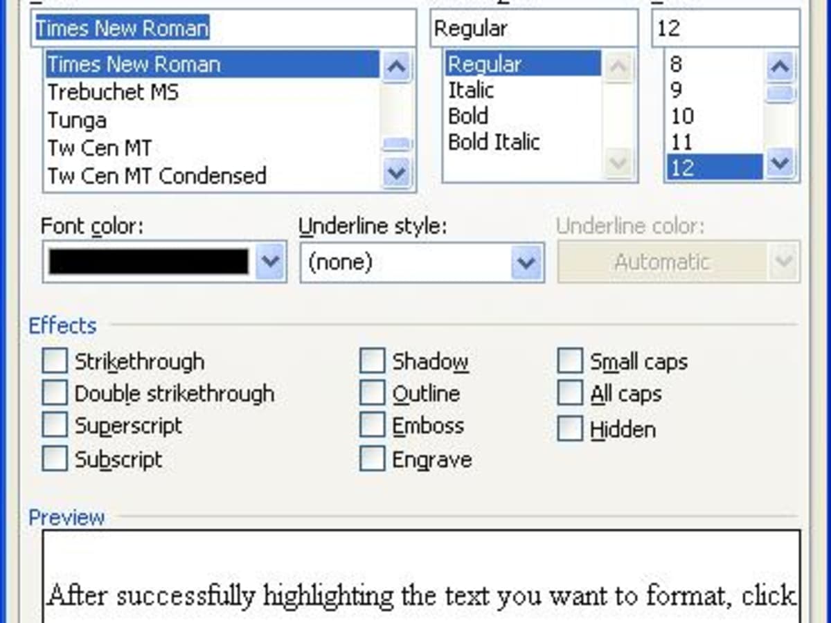 changing text formatting in word