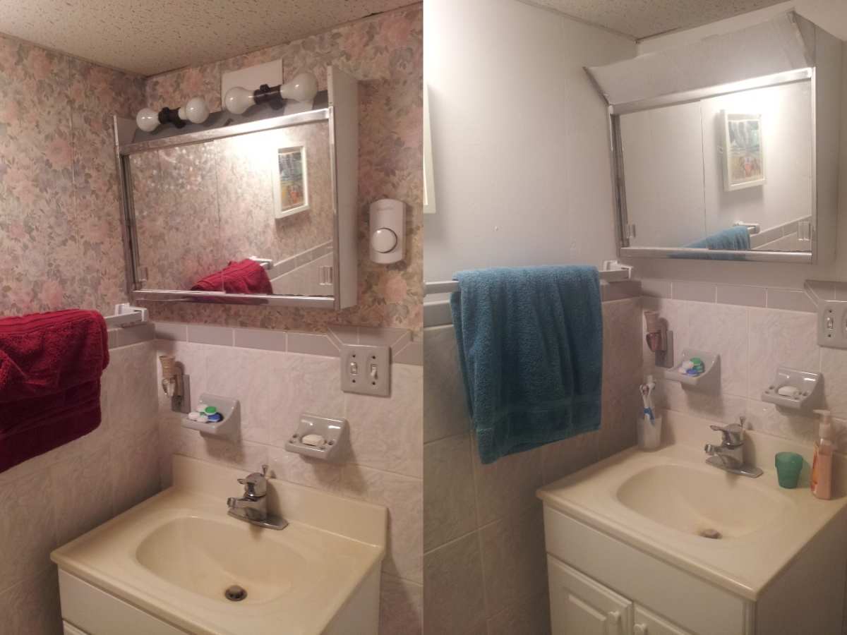 Removing Stubborn Wallpaper in our Tiny Apartment, Small Bathroom Makeover  - HubPages, image size:1200x900