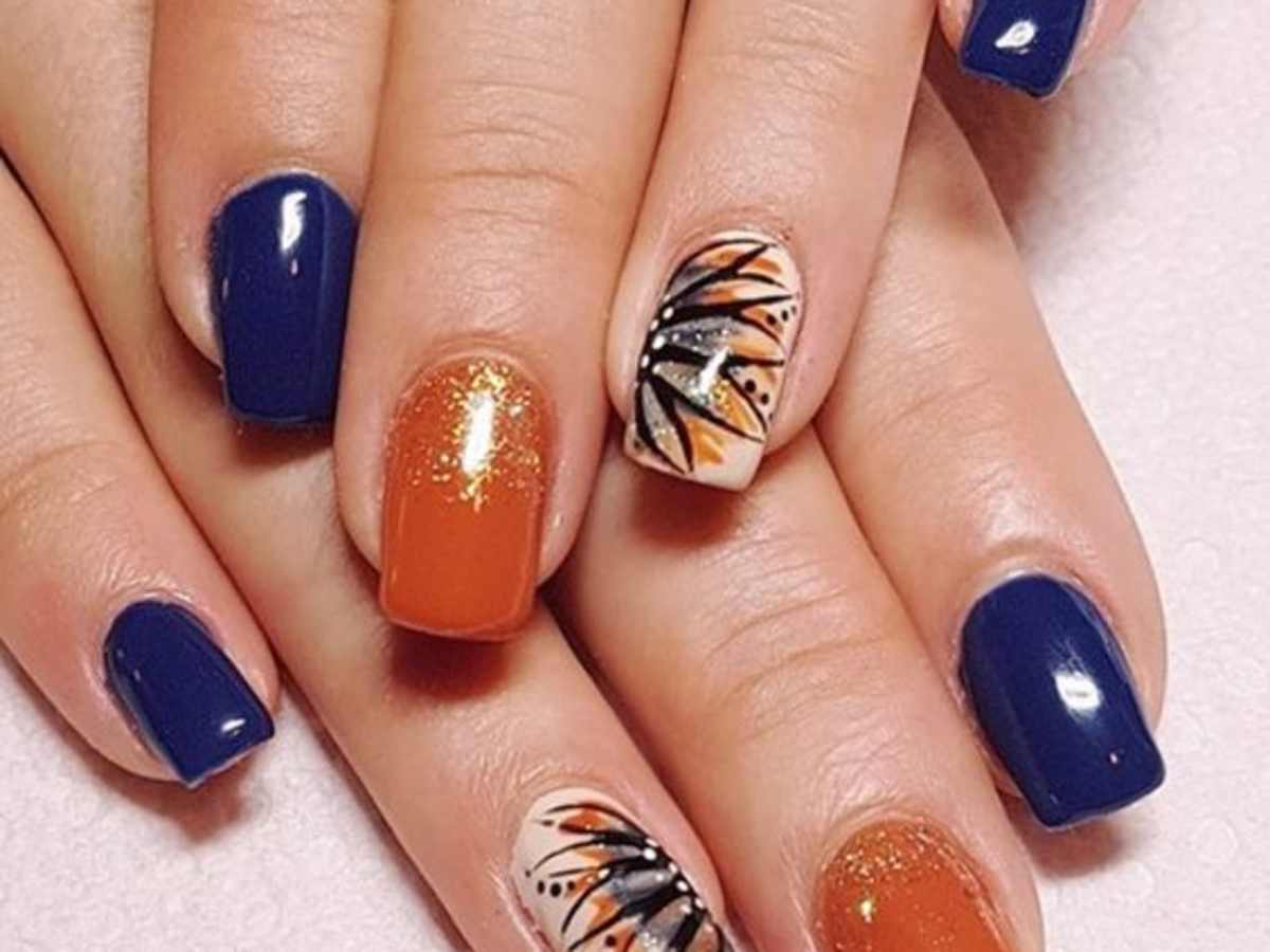 blue and orange nail designs
