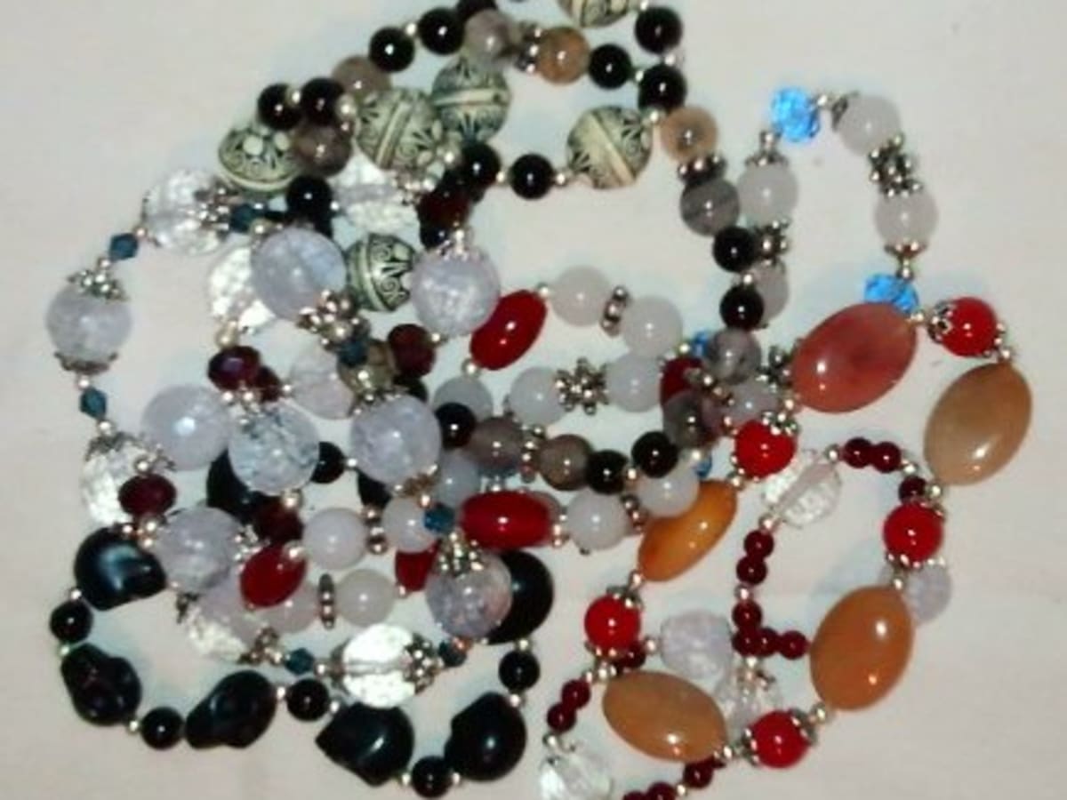 Wholesale Fashion Bracelets Red Lampwork Glass and Blue Pearl Silver 19 Beaded Necklace for Women and Earring