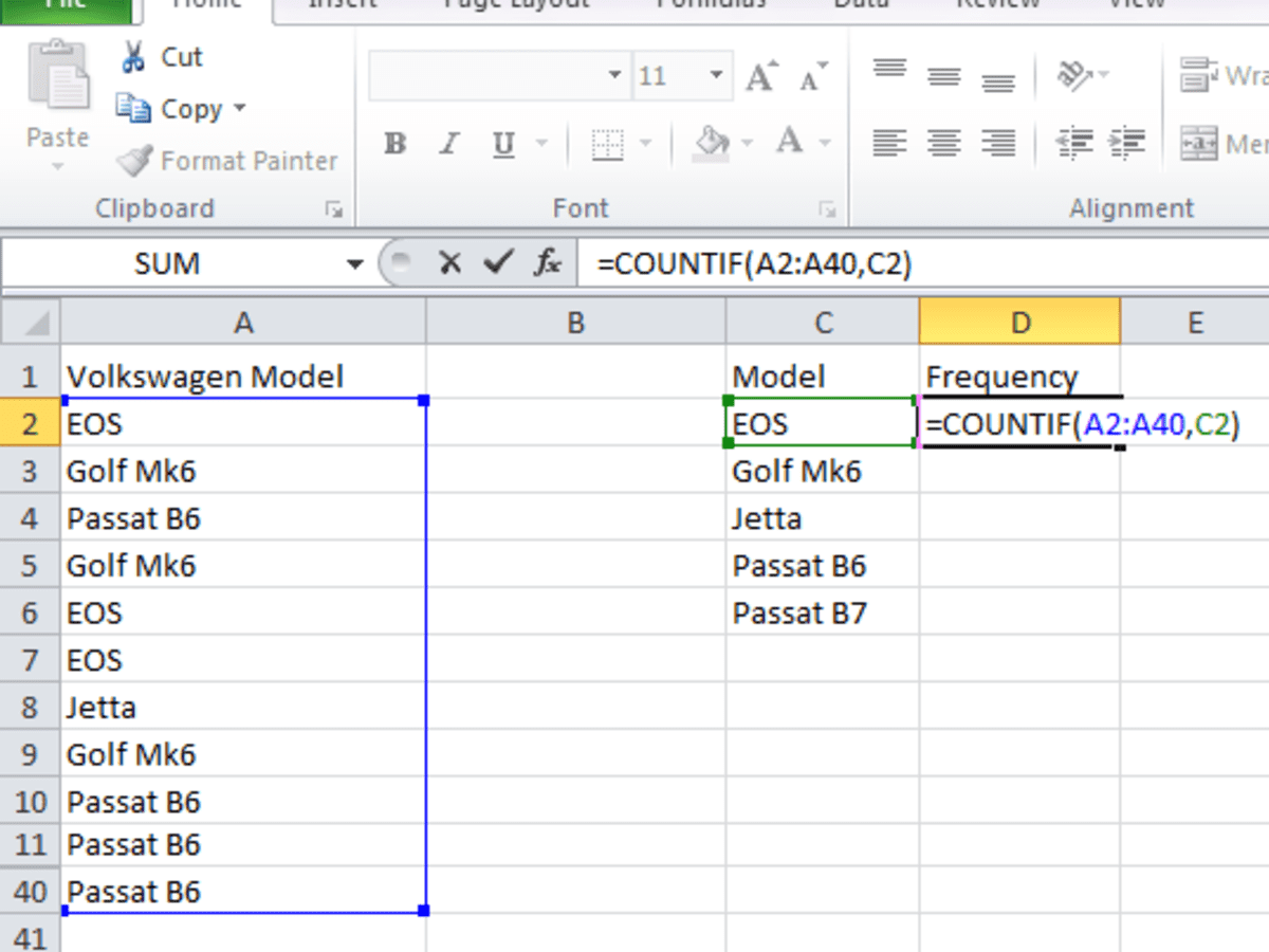 countif function in excel