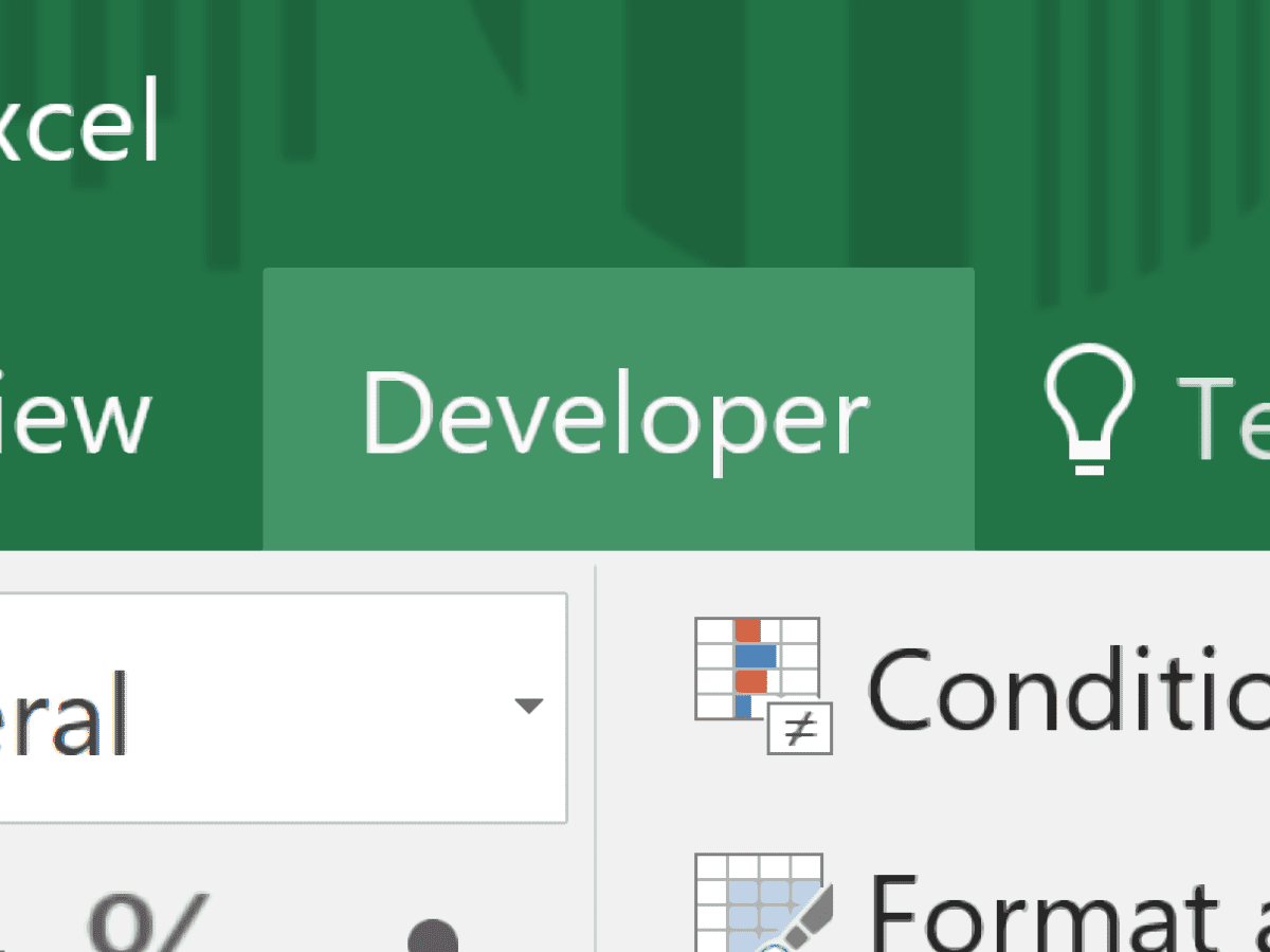 how to get developer tab in excel