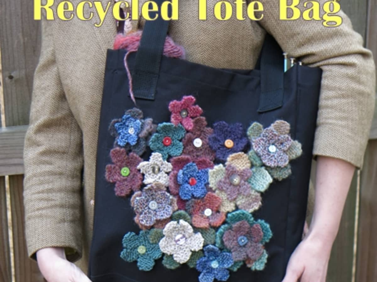 Free Knitted Flower Pattern to Decorate a Tote Bag - FeltMagnet