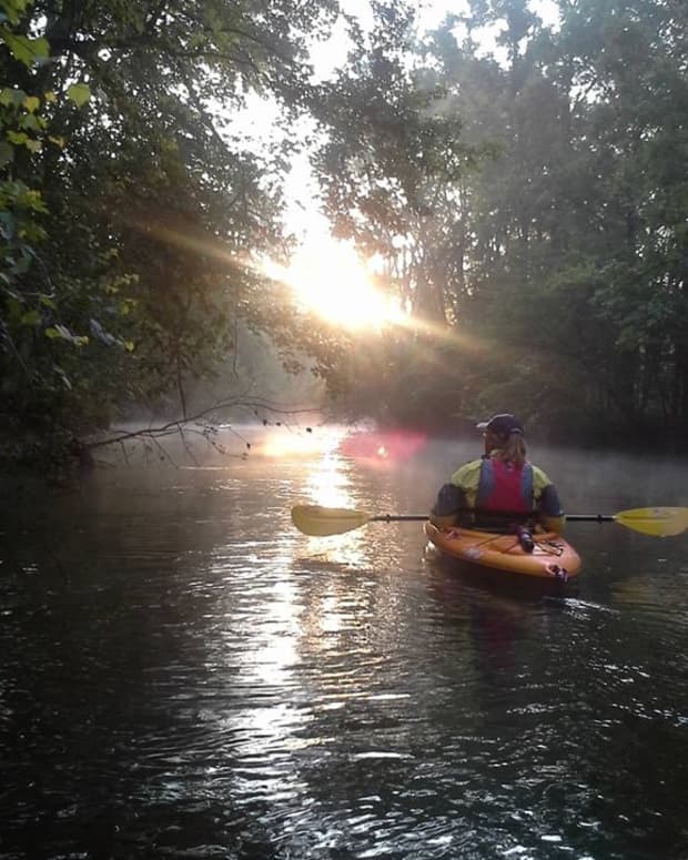Author Kayaking on a Sunrise Paddle on the Rogue River