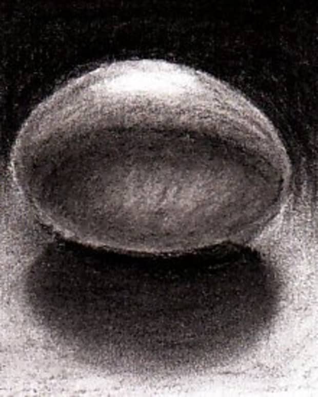 The completed egg drawing by Robert A. Sloan, charcoal pencil on paper.