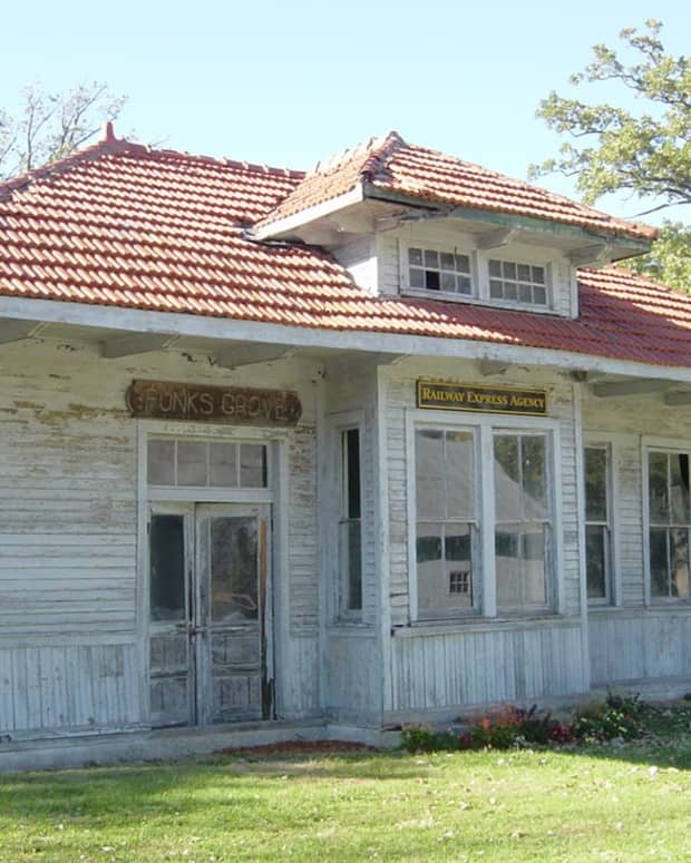 The old train depot in Funk's Grove, Illinois.