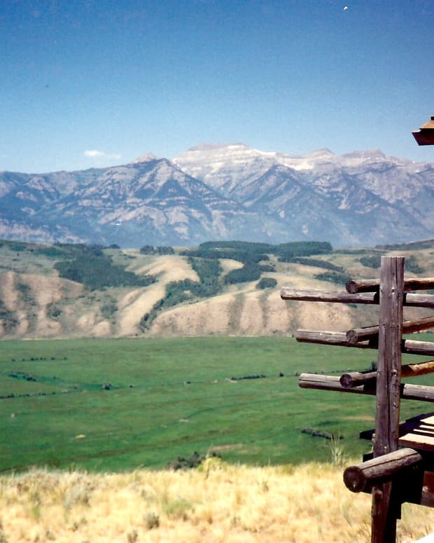 The Teton Mountains viewed from our cabin at Spring Creek Ranch on top of East Gros Ventre * Photo by Peggy W