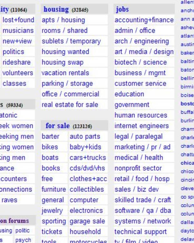 Example of a Craigslist homepage.