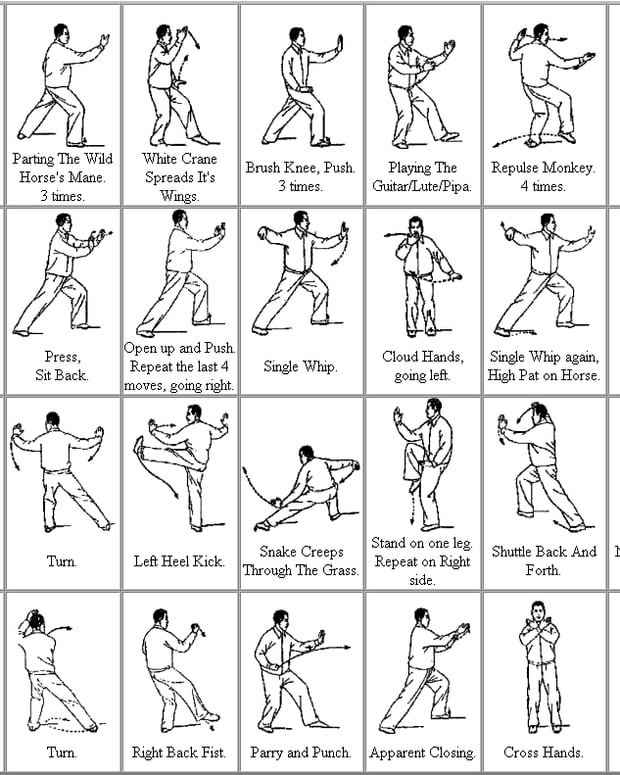 This chart shows the 24 basic movements of Tai Chi.
