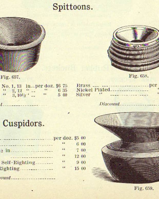 今天，spittoon和cuspidor在很大程度上是可以互换的，spittoon更常见。在1893年Handlan公司的目录中，cuspidor指的是具有碗形底座、夹颈和漏斗形开口的模型。