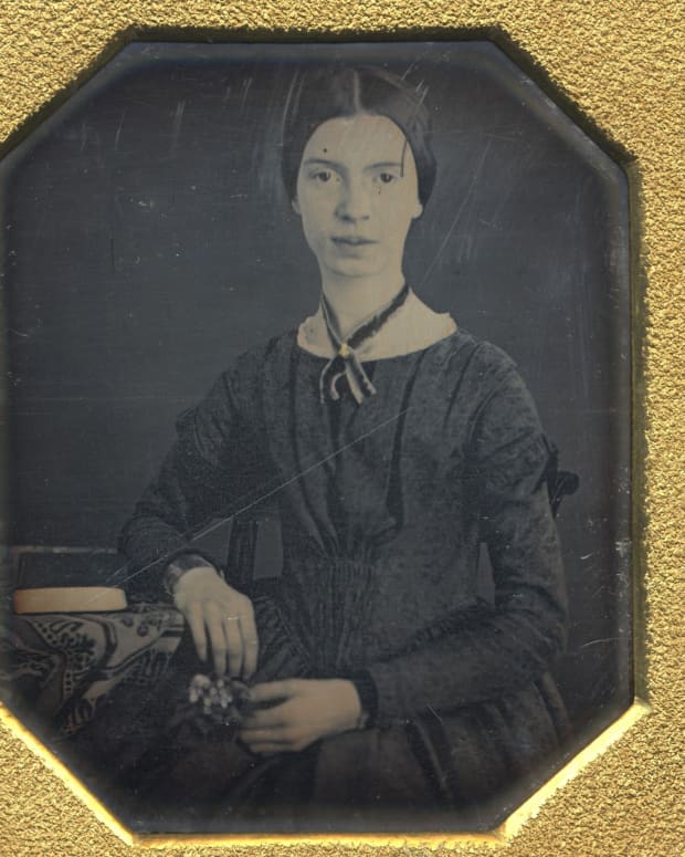 Emily Dickinson circa age 17. This daguerreotype is likely the only extant authentic image of the poet.