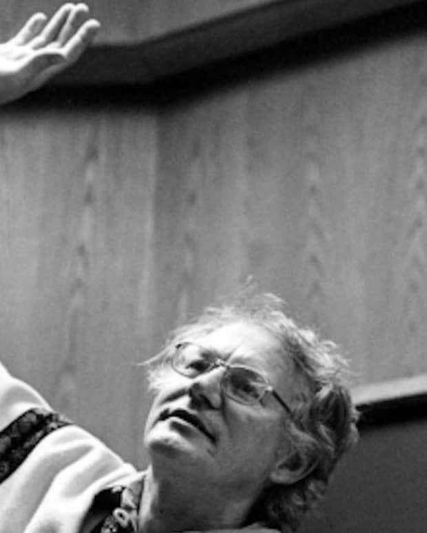 Robert Bly -  striking one of his melodramatic poses  - 
Open Center