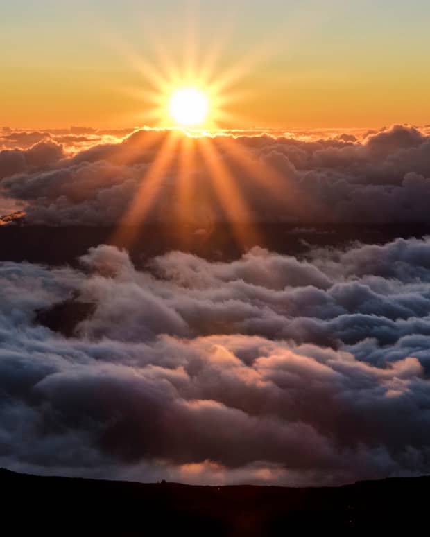 The sunlight above the clouds at Hawaii's Haleaka Mountain on Maui.