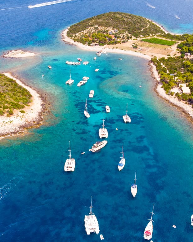 Yacht Week attendees sailing to Budikovac Island in Croatia