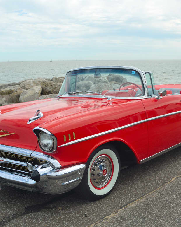 Classic red Chevy convertible