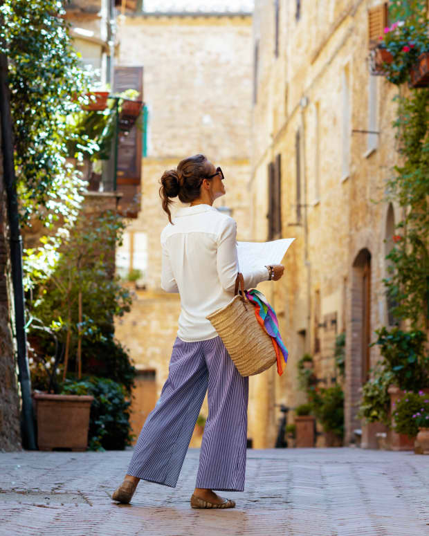 Female tourist in Tuscany, Italy