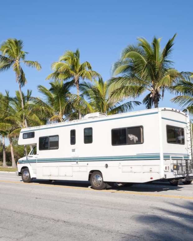 RV driving along the road in Key West, Florida