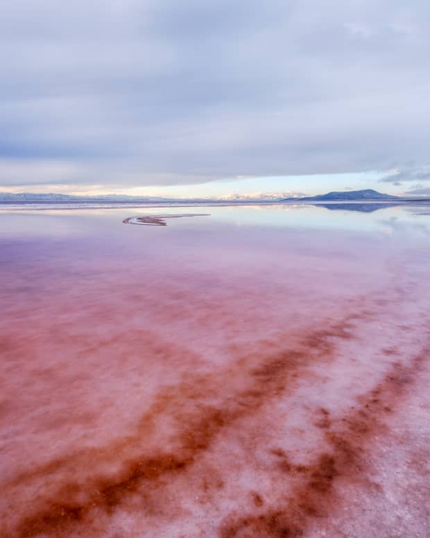 Pink waters in the Great Salt Lake, Utah
