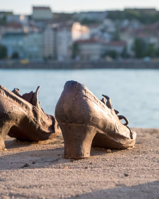 A pair of iron shoes from The Shoes on the Danube Bank monument in Budapest Hungary. A memorial dedicated to Hungarian Jews murdered there in WWII.