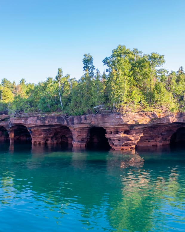 Sea caves at Devil's Island in the Apostle Islands, Wisconsin