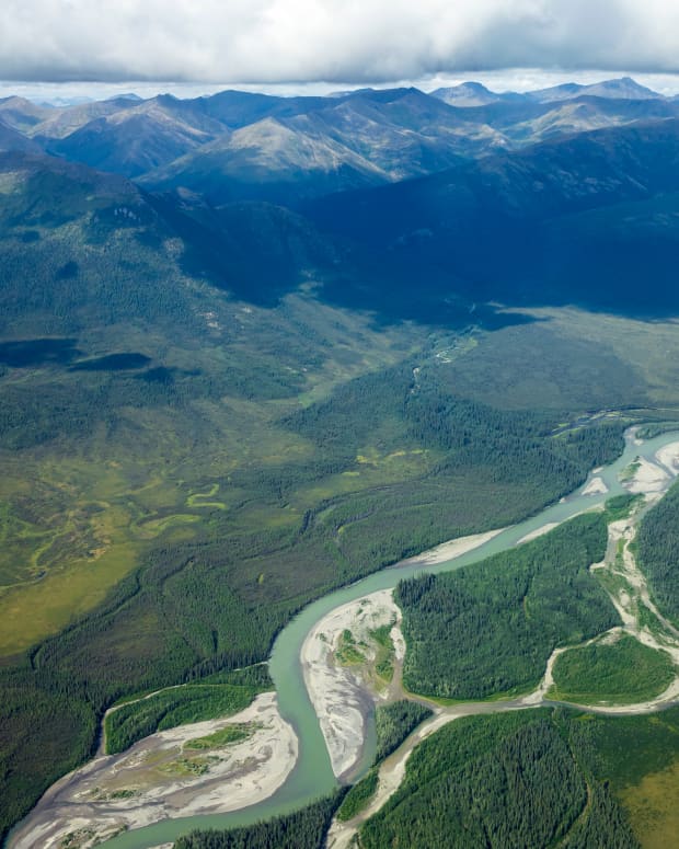 Aerial shot of the landscape in Gates of the Arctic National Park