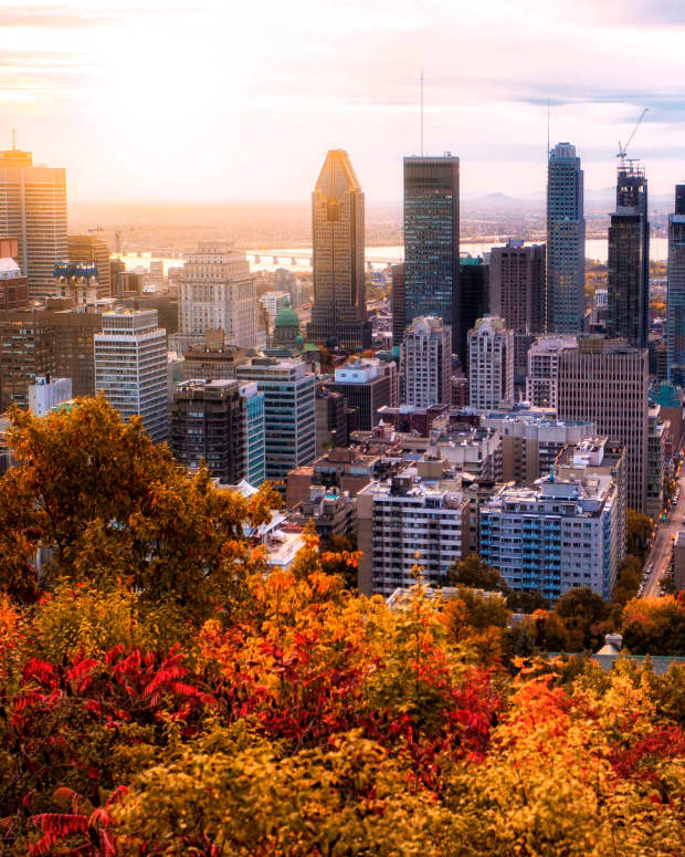 Scenic view of Montreal with fall foliage in the foreground