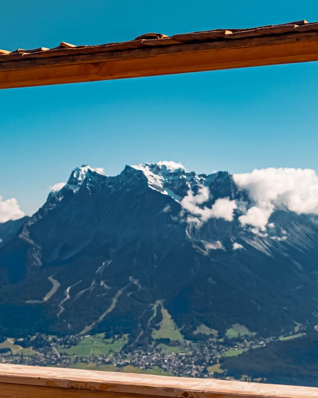 Gorgeous alpine view of the Zugspitze summit near Lermoos, Austria