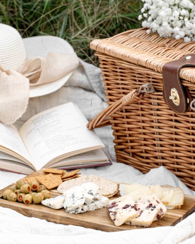 picnic with hat, book, basket