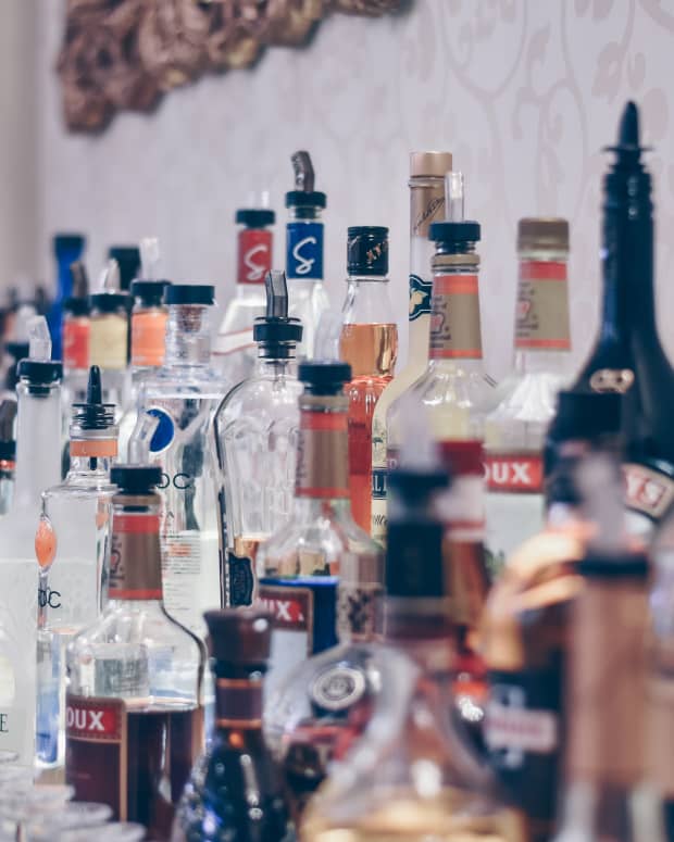 liquor bottles on bar