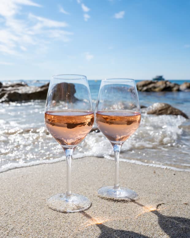 wine glasses on the beach