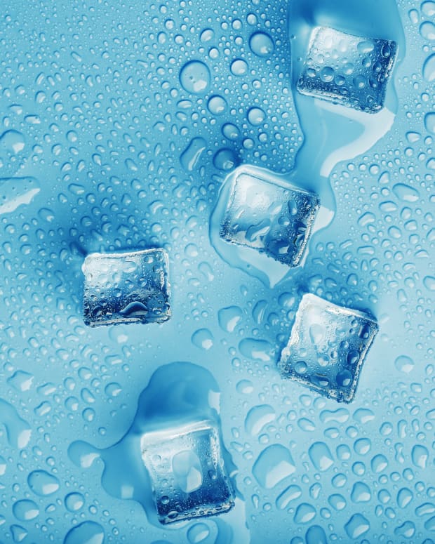 ice cubes on a blue surface