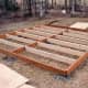 The pier foundation and pressure-treated floor framing is done.