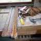 The doors dismantled, and ready for cutting to size before reassembly.
