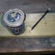 1L tin of paint used as template for rounding off corners