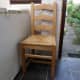 Raffia chair my wife had used for sewing, but now moved to her food storage shed, replacing a modern dining chair which has no value and is to be burnt.