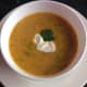 Pumpkin soup with fresh coriander and crème fraîche.