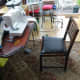 One of the renovated and reupholstered chairs put back in the conservatory for use as my wife's sewing chair.