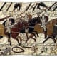 Section from the Bayeux Tapestry, commissioned by Odo of Bayeux to mark his half-brother William's victory, made probably by the widows of men killed with Harold