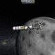 A rocket with a lander orbiting one of the Muns of Kerbin