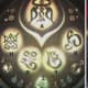 "The High Court of Yevon is now in session." Left: above the Maesters' balcony. My headcanon is that it represents the church hierarchy, with Yevon's Name above the Four Maesters (Executive, Judicial, Religious, Military). No idea about the shield.