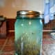 Store the flax mucilage in a glass jar in the refrigerator. (This is a blue-green jar.)